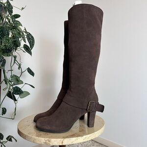 Vintage 90s 2000s knee high chunky platform square rounded toe high heel boots